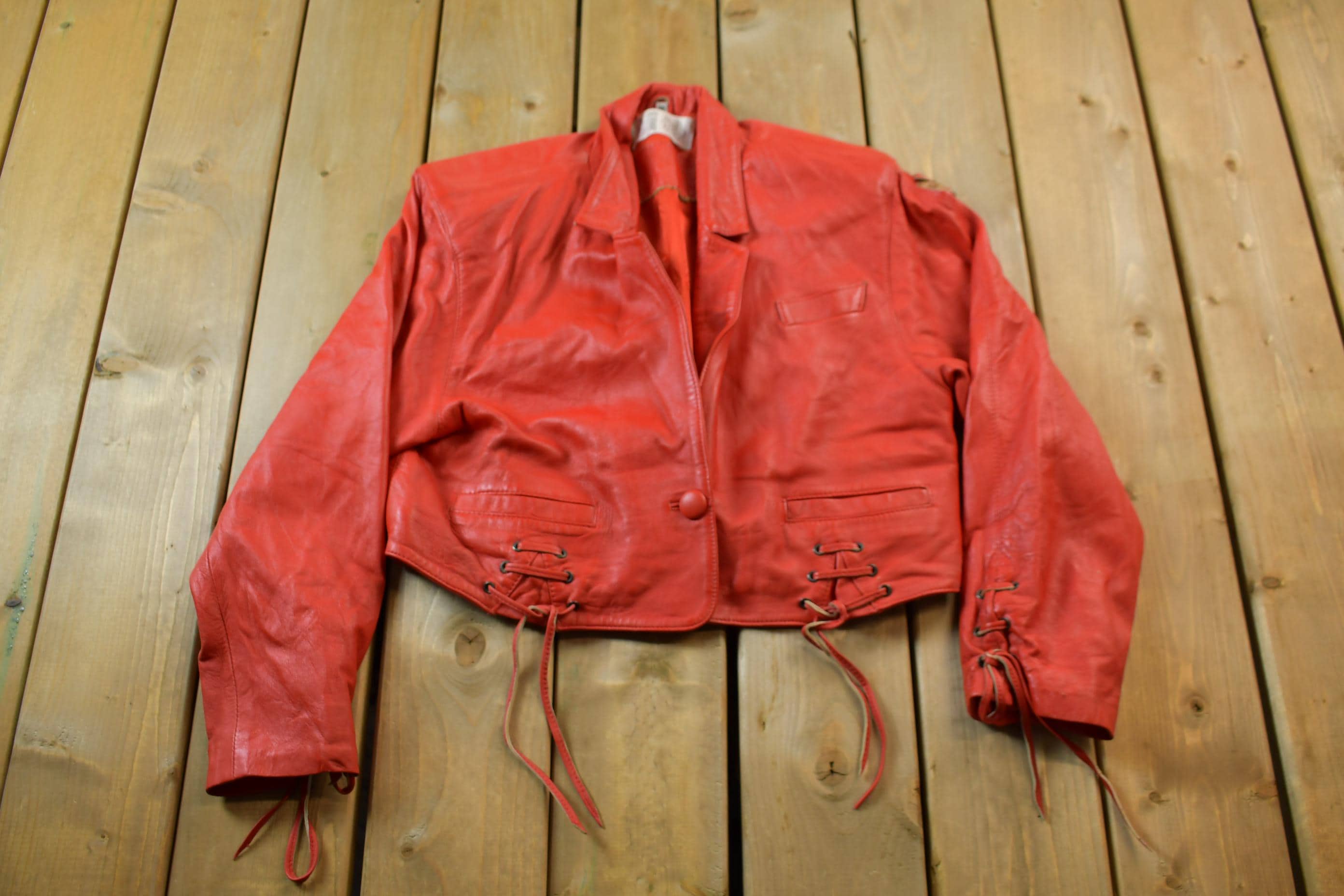 Vintage 1980s Womens Leather Braid Stud Biker Jacket