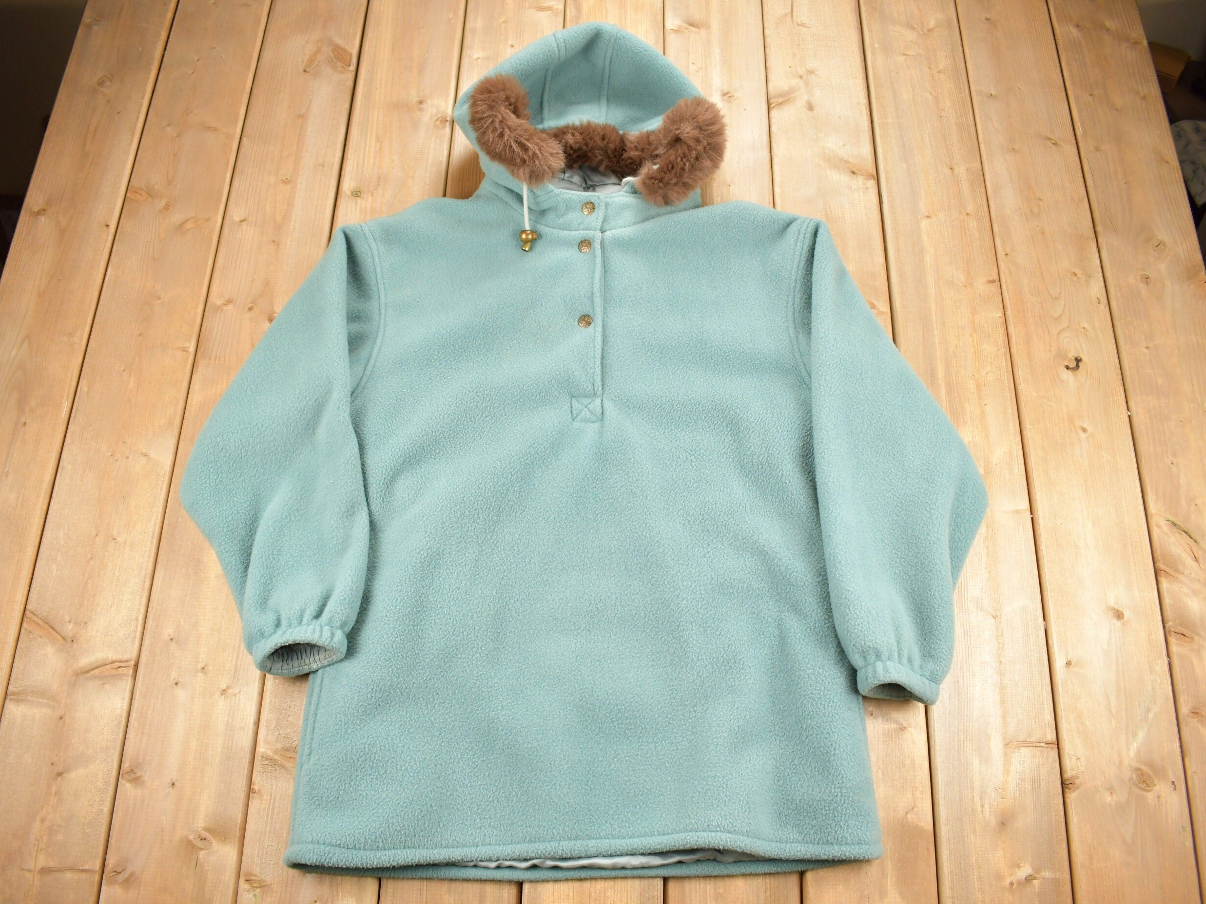 Vintage 1990s Tsunami Sport Fleece Parka Jacket  Quarter Button  Vintage Parka  Winter  Streetwear  Made In Canada  Fur Hood