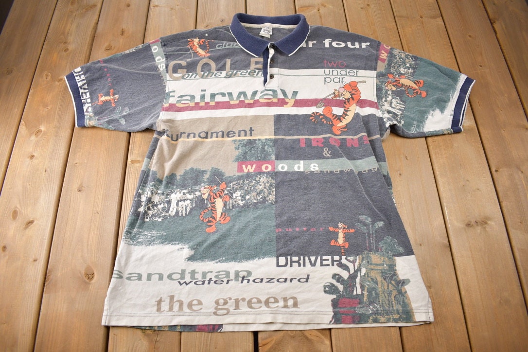 Vintage 1990s Tigger All Over Print Polo T-Shirt