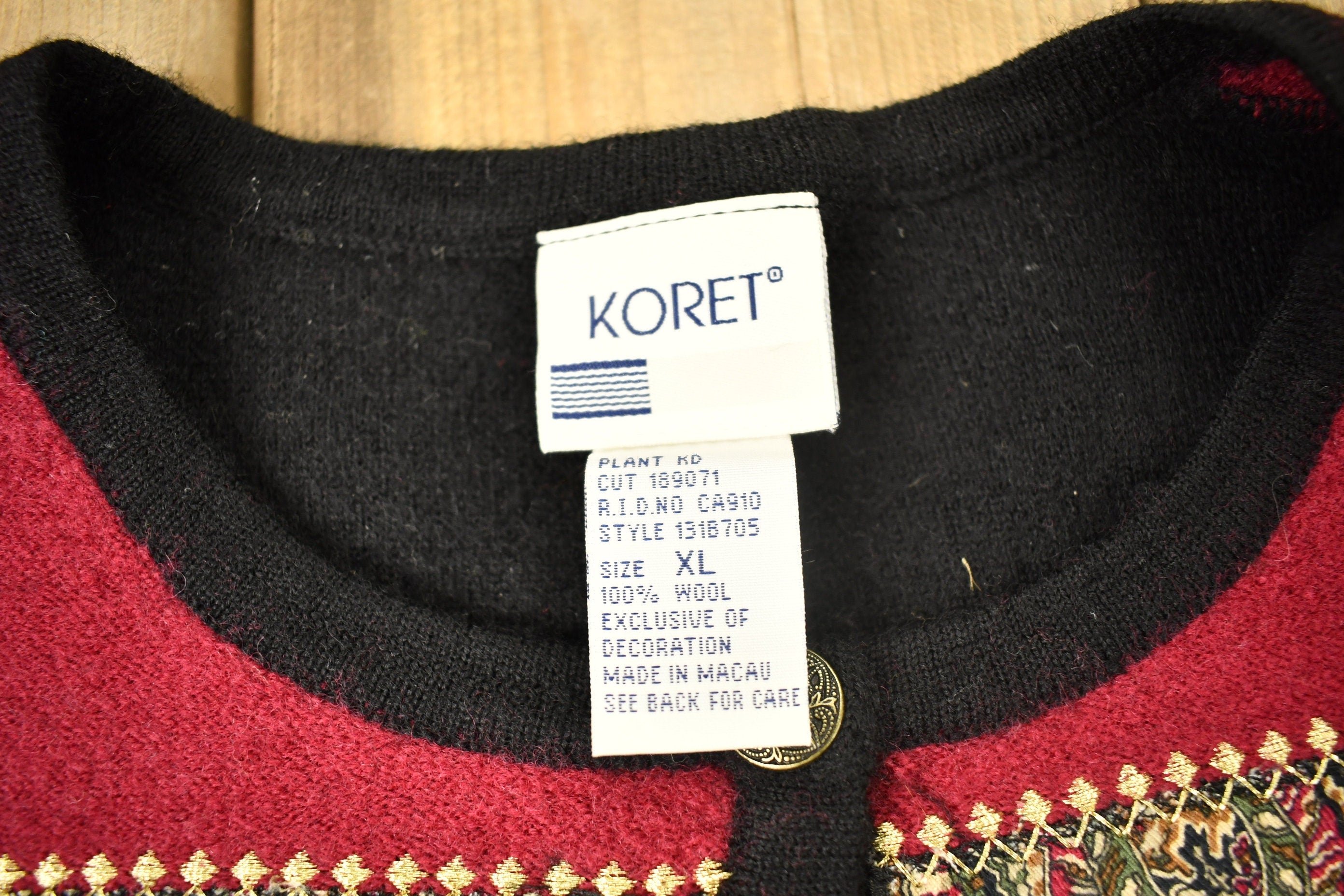 Vintage 1990s Koret 100% Wool Cardigan Sweater