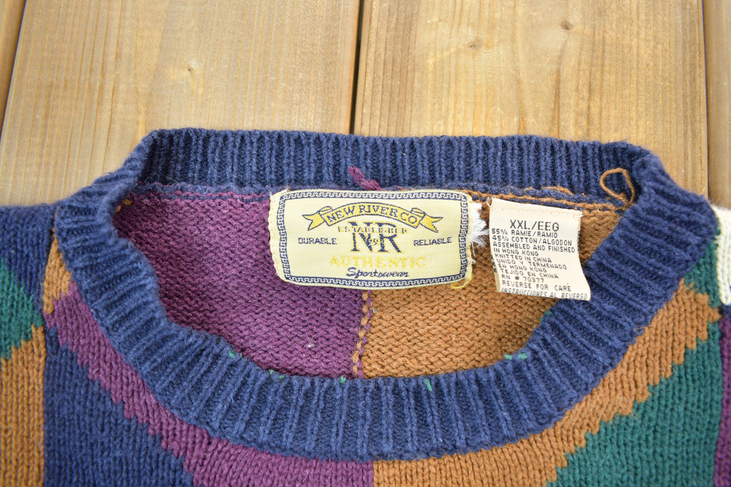 Vintage 1990s Knitted New River Crewneck Sweater / Vintage 90s Crewneck / All Over Pattern / Colourful / Sweatshirt / Abstract Pattern