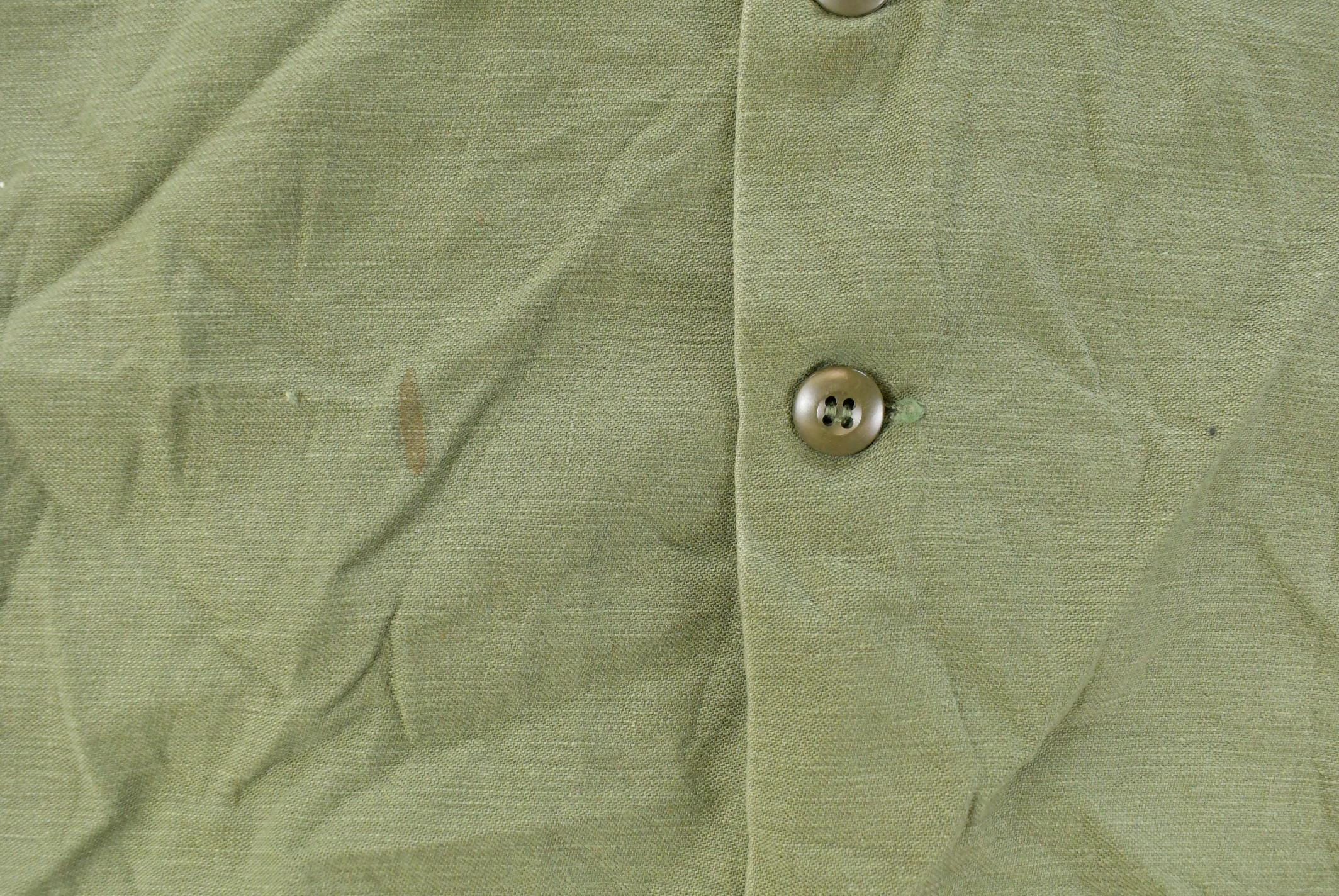 Vintage 1970s Distressed OG-107 Military Sateen Shirt Men's Large