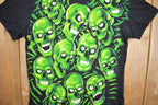 Vintage 2001 Liquid Blue Skull Pile All Over Print T-shirt
