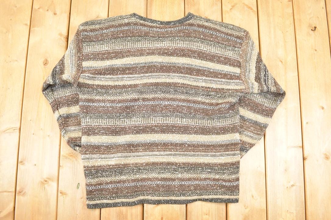 Vintage 1990s Maurices Mens Quarter Button Striped Knit Sweater Men's L