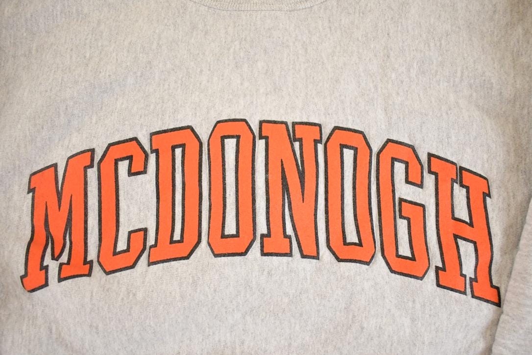 Vintage 1990s Mc Donogh Cotton Exchange Crewneck Sweatshirt Men's L / NCAA College Spellout / 90s Crossgrain Heavyweight Collegiate Sweater
