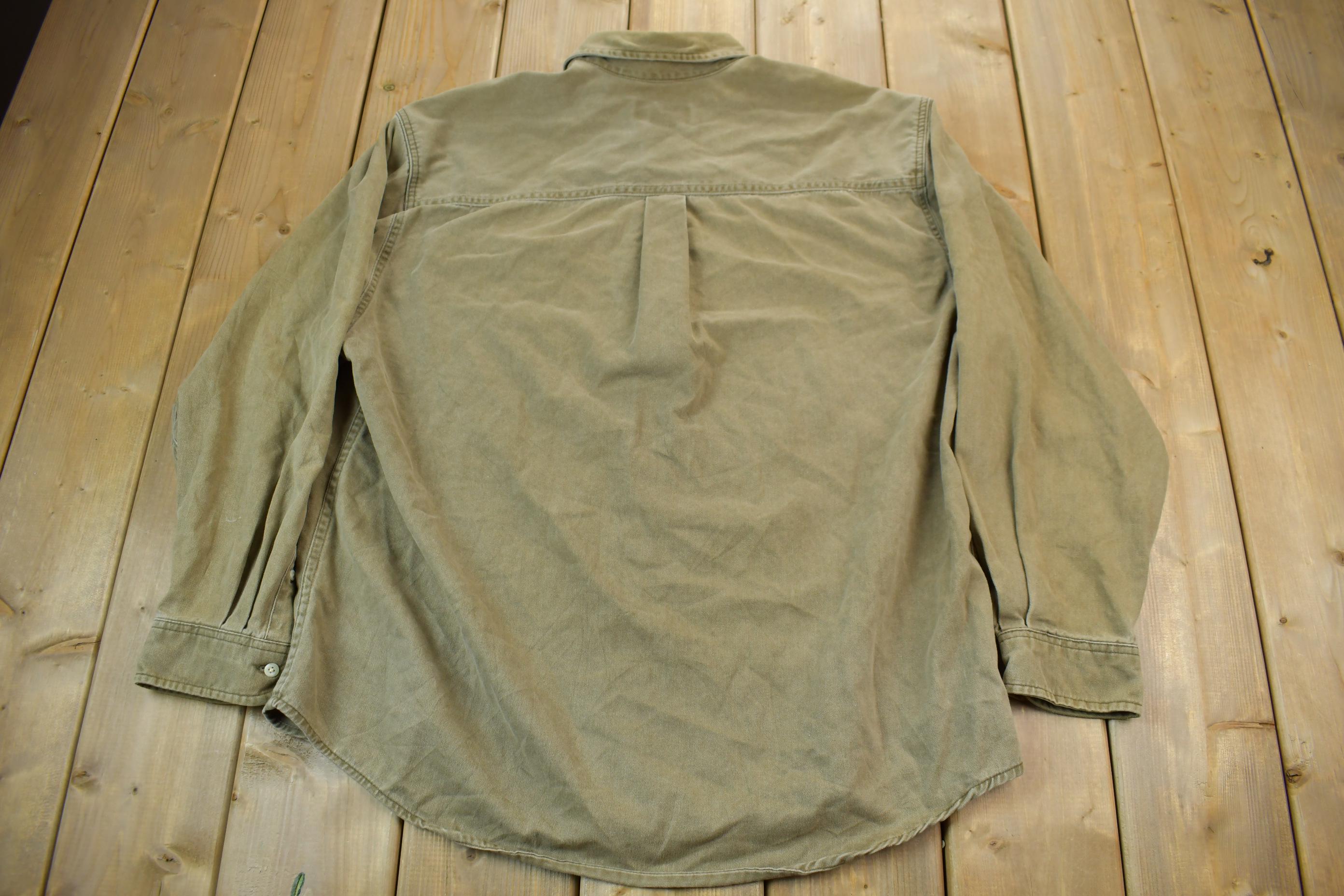 Vintage 1990s Eddie Bower Olive Western Style Button Up Rodeo Shirt