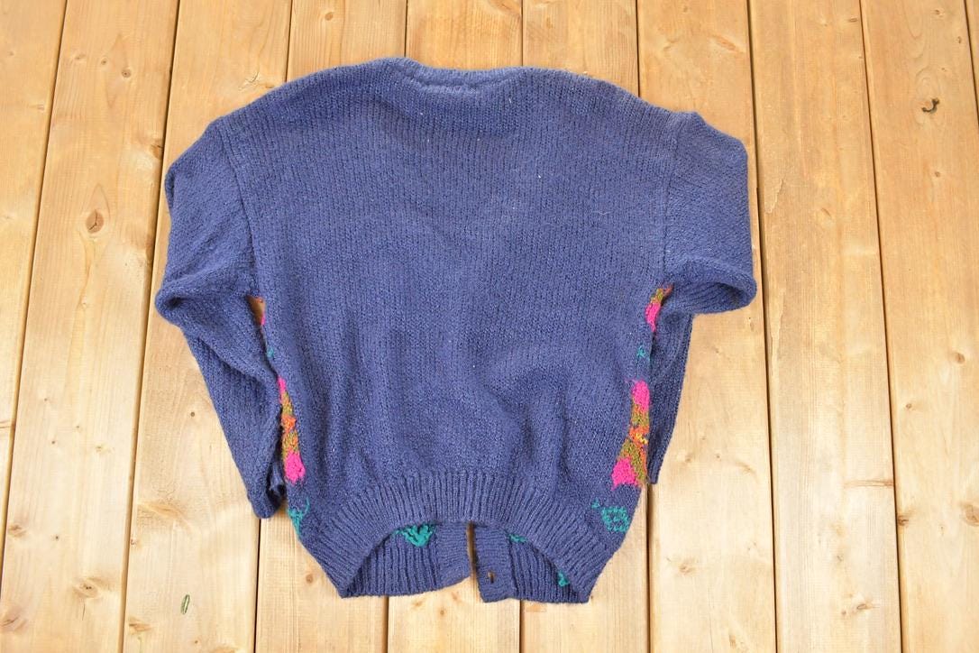 Vintage 1980s Victoria Jones Petites Abstract Knit Cardigan Sweater Women's S / Preppy Knit Cardigan / Fancy Knit Vintage Cardigan