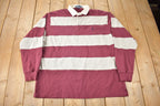 Vintage 1990s Polo By Ralph Lauren Embroidered Small Pony Striped Rugby Sweater Size XLarge
