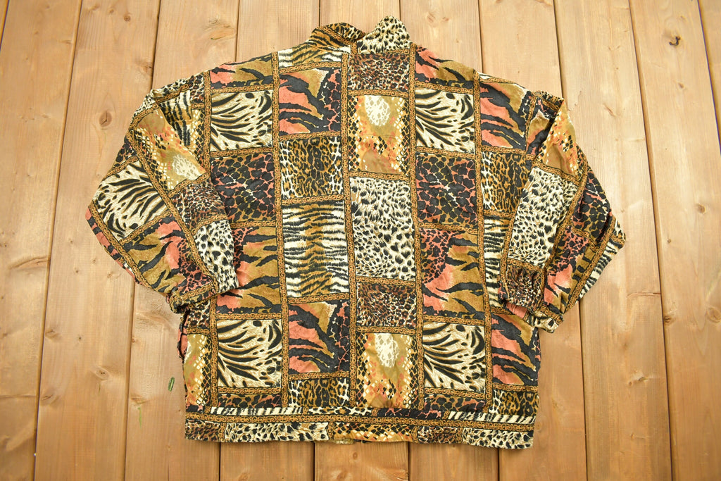 Vintage 1990s Erin London All Over Print Windbreaker Jacket  Leopard  Athletic Spring Summer Sportswear  Streetwear  Athleisure  Active