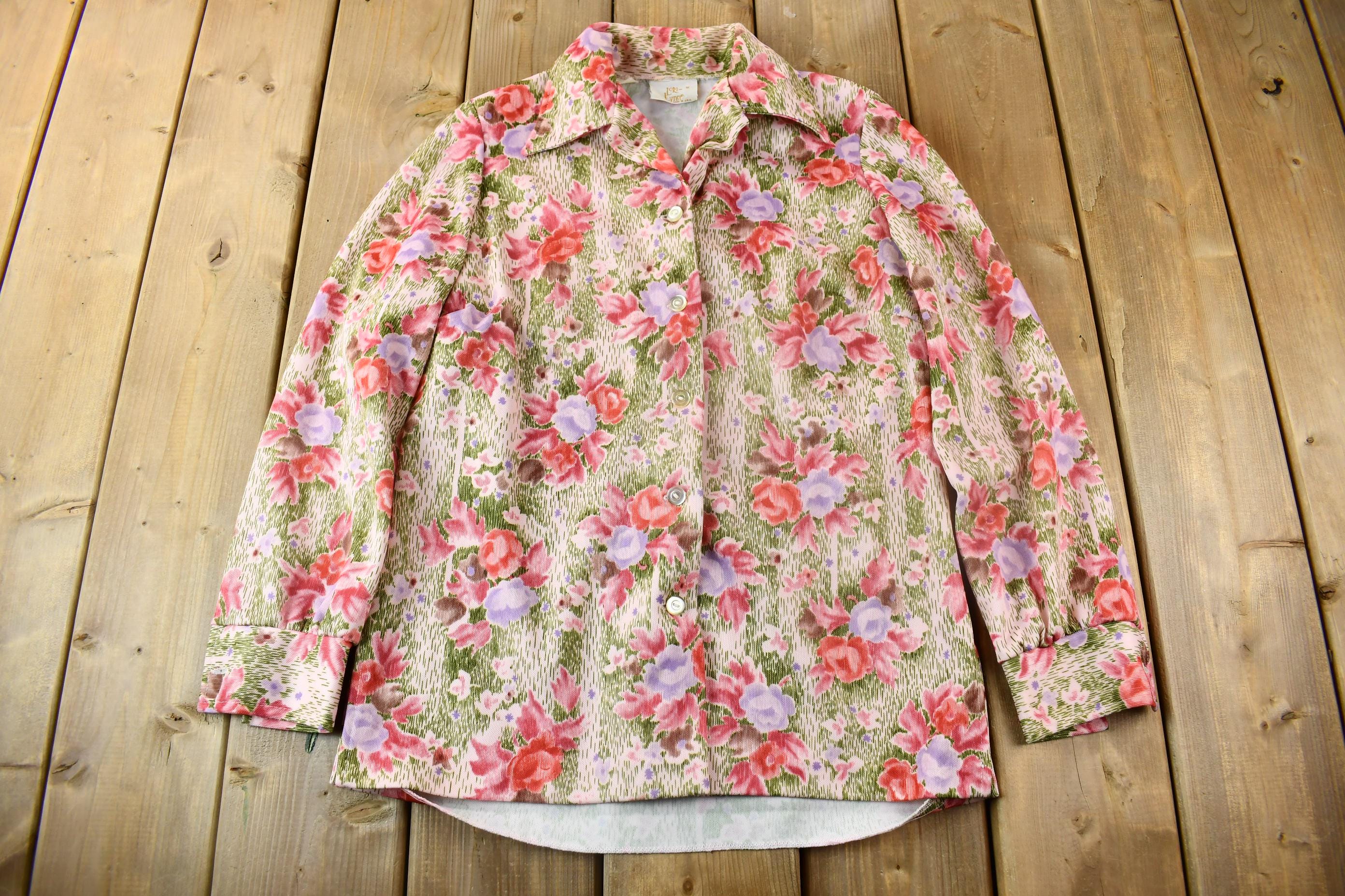 Vintage 1970s Lori Lynn All Over Print Psychedelic Style Blouse