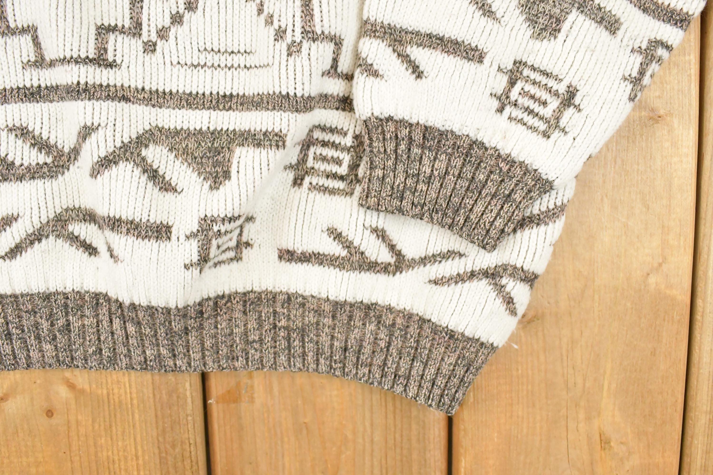 Vintage 1990s Essentiels Abstract Knit Crewneck Sweater Mens L  90s Knitted Sweatshirt  Vintage Preppy Knits