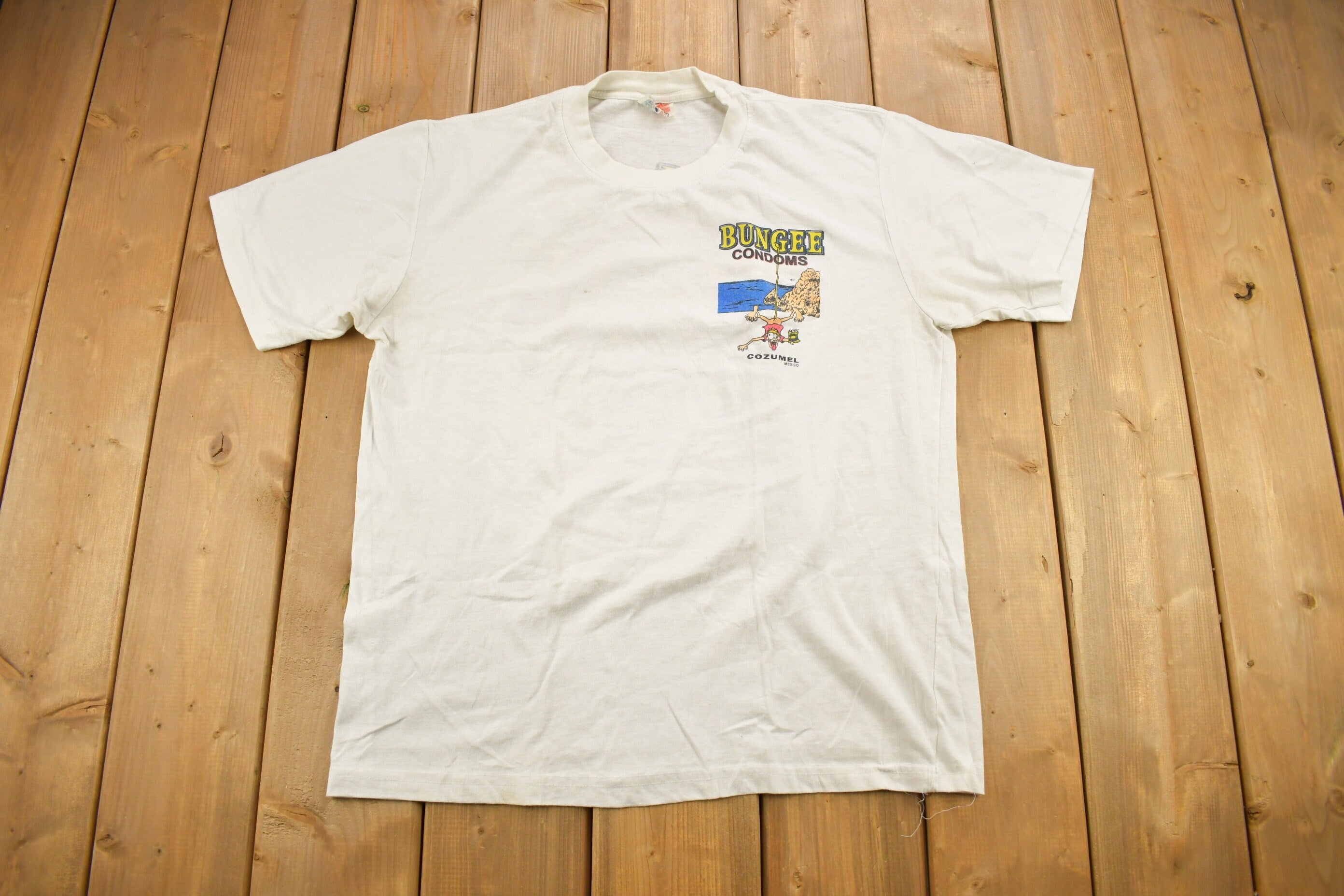Vintage 1990s Bungee Condoms Cozumel Mexico Souvenir T Shirt