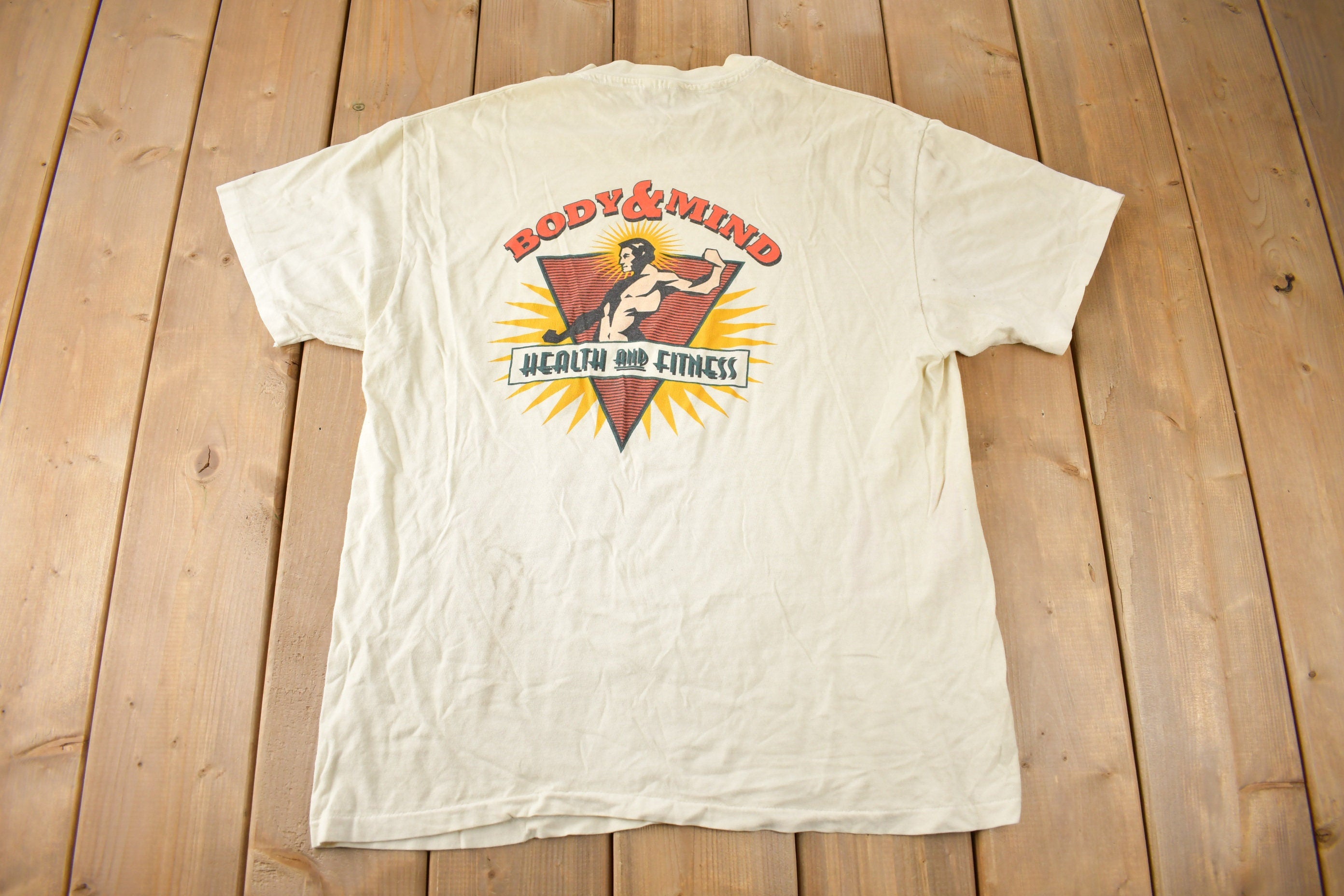 Vintage 1990s Body & Mind Health And Fitness Single Stitch Graphic T Shirt Made In USA
