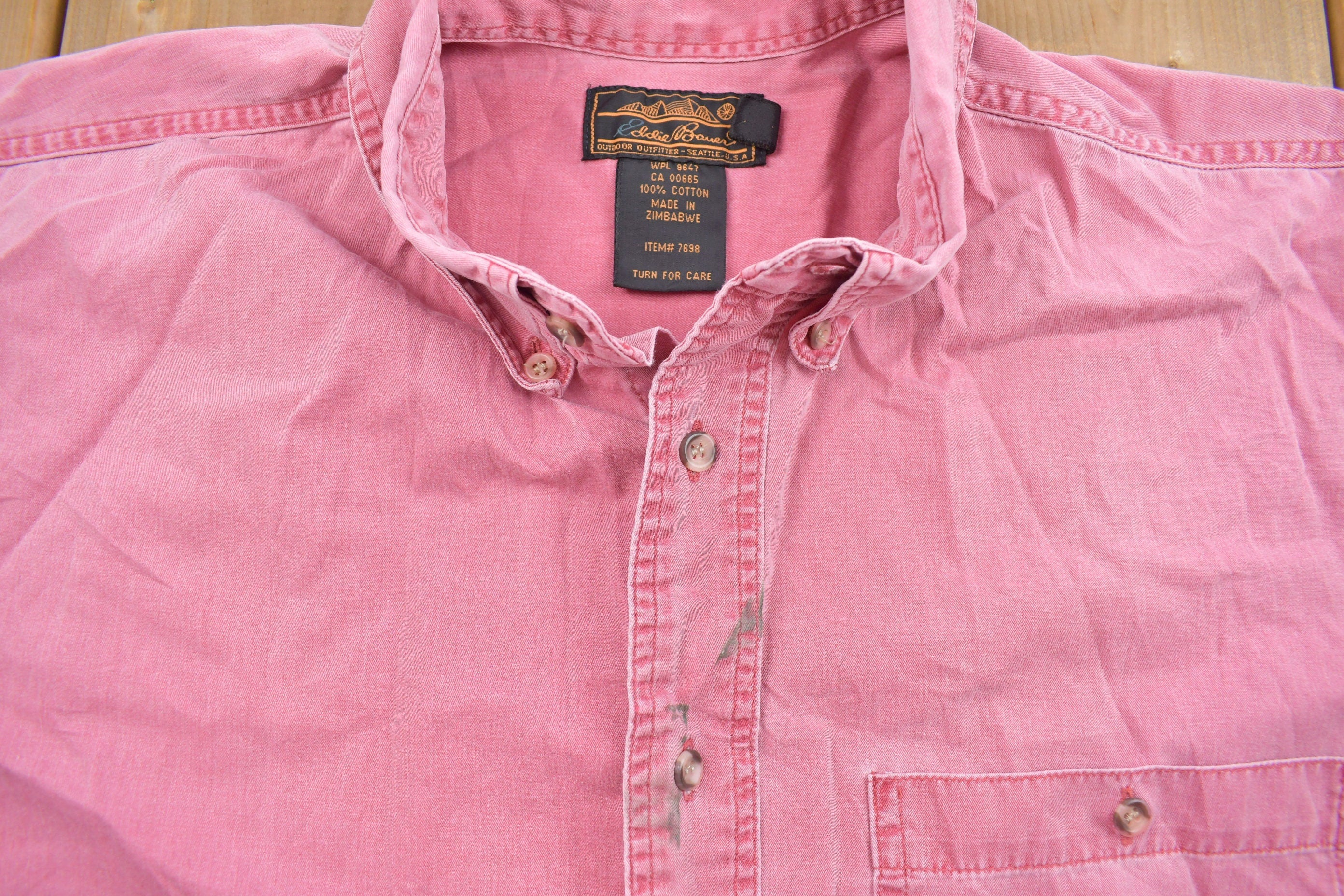 Vintage 1990s Eddie Bauer Pink Button Up T Shirt  1990s Button Up  Vintage Flannel  Basic Button Up