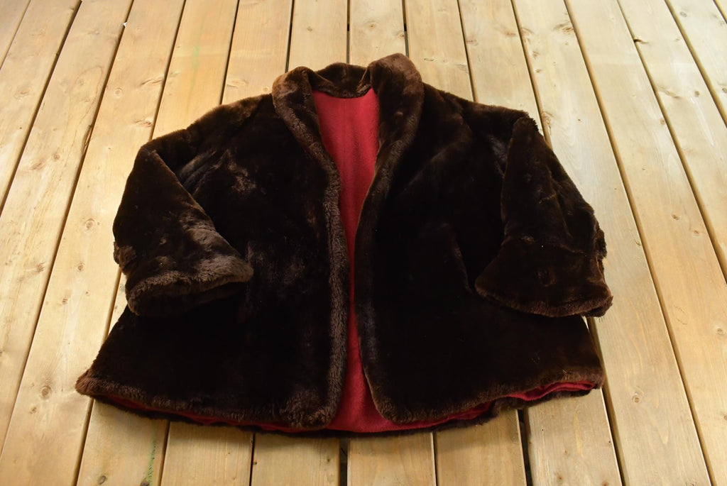 Vintage 1960s Mouton Fur Coat Wool Lining Adult L