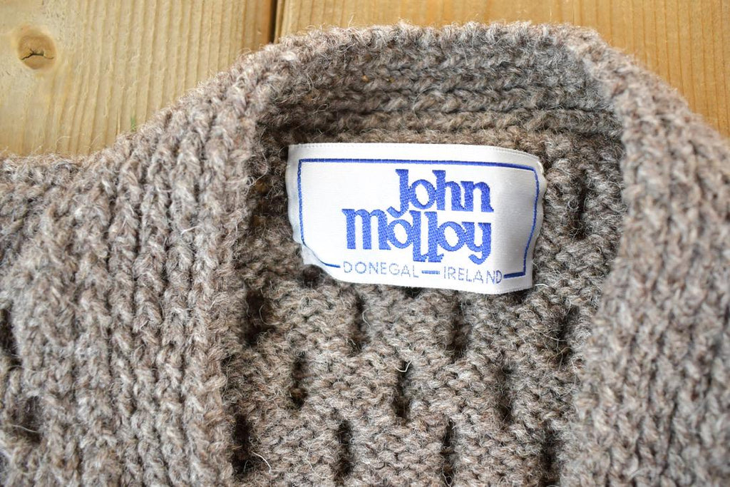 Vintage 1990s John Molloy Cable Knit Perfect Mild Distress Cardigan Sweater Vest Made In Ireland