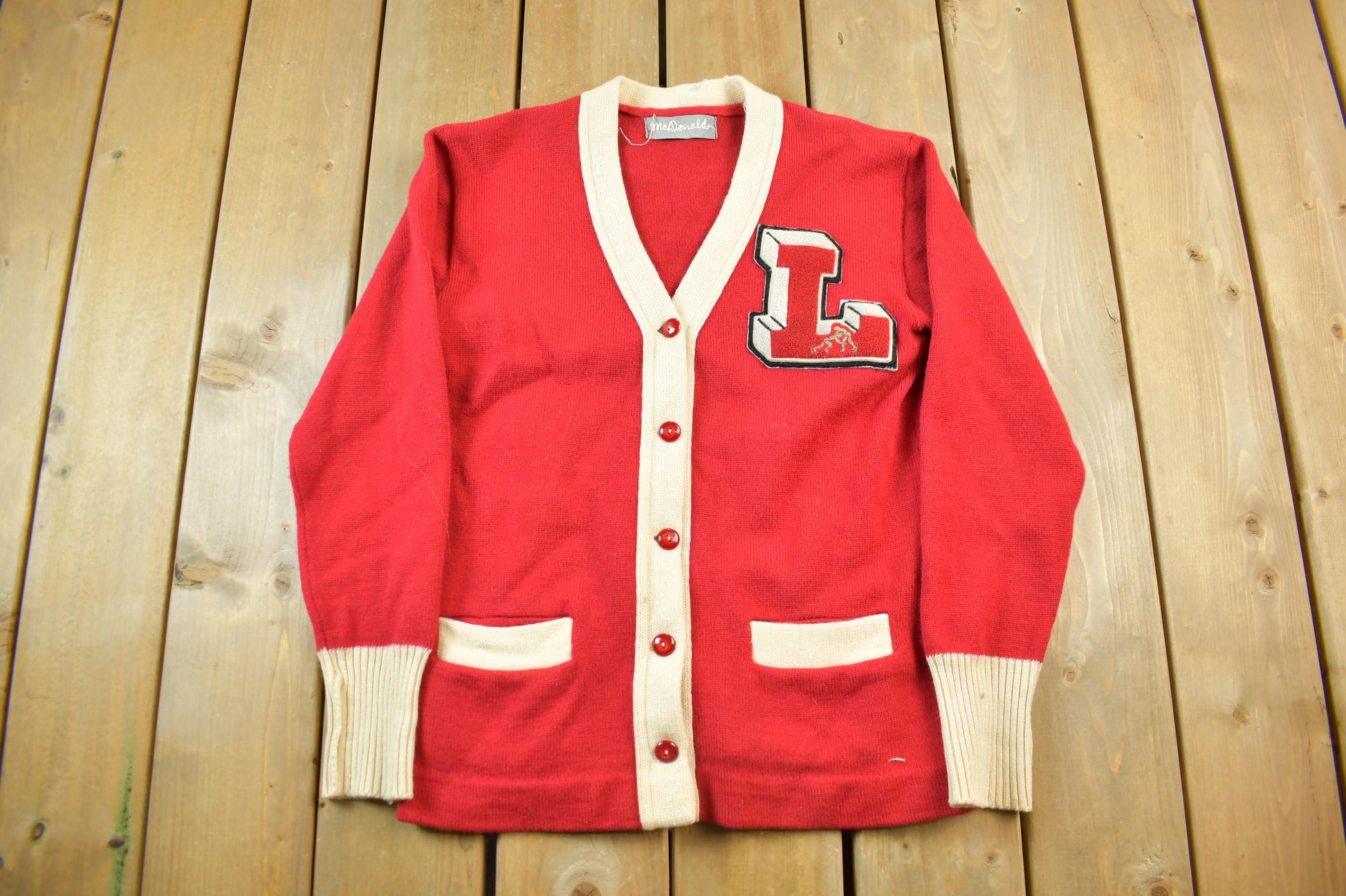 Vintage 1960s Collegiate Wrestling Cardigan Knit Sweater