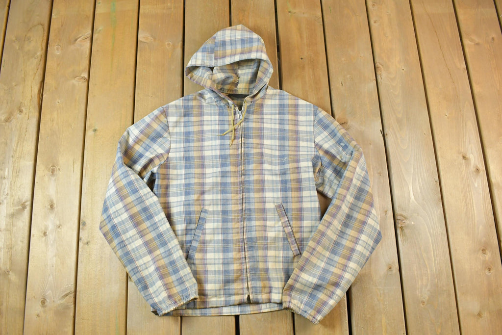 Vintage 1990s Plaid Light Hooded Zip Up Jacket