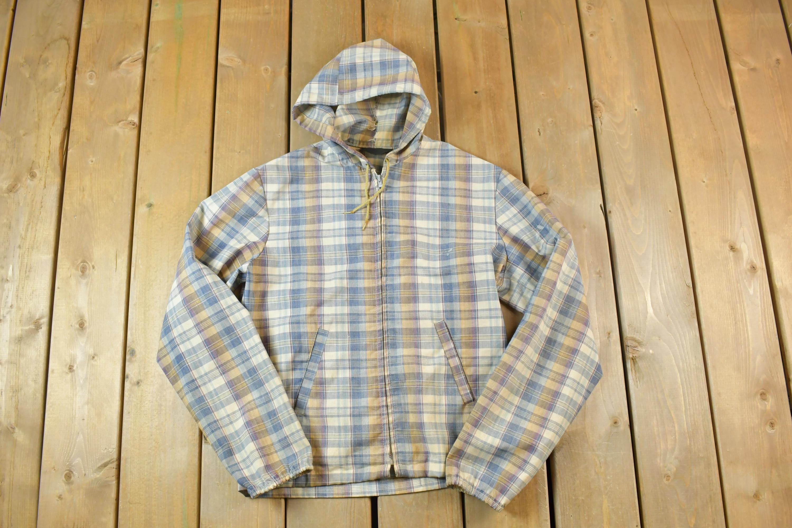 Vintage 1990s Plaid Light Hooded Zip Up Jacket
