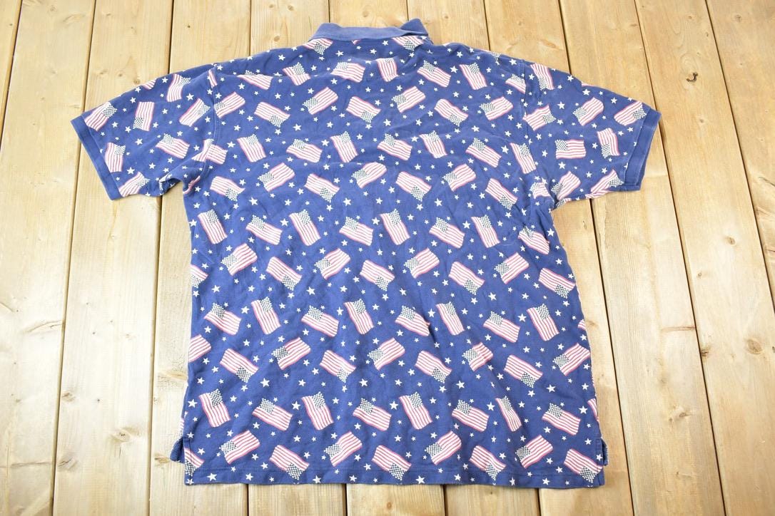 Vintage 1990s Croft And Barrow AMerican Flag AOP Button Up Shirt Men's XL