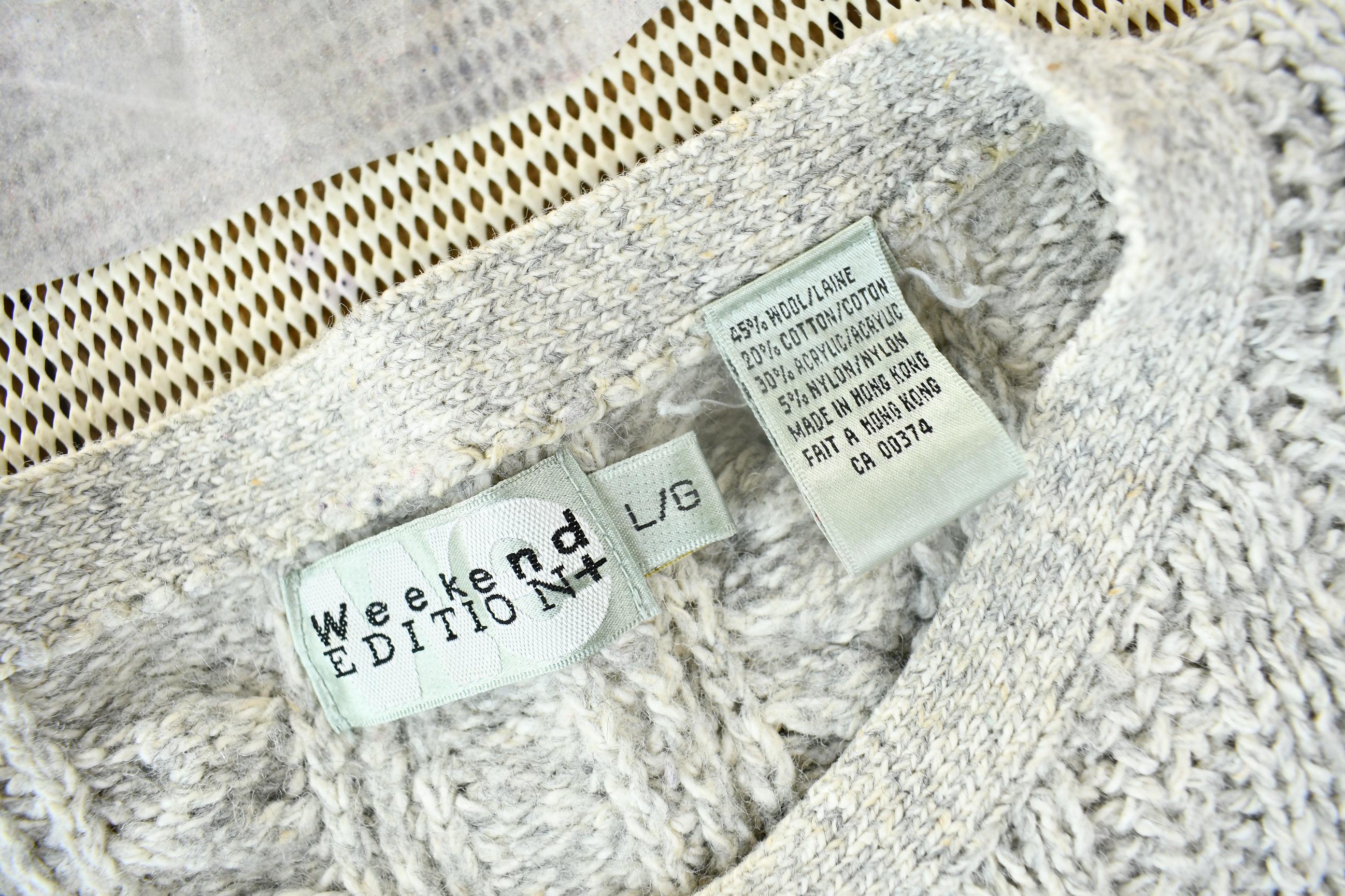 Vintage 1990s Weekend Edition Grey Cable Knit Cardigan Sweater