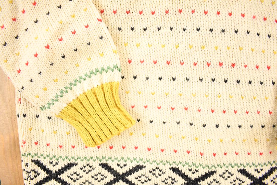 Vintage 1970s Figgjo Made In Norway Knit Abstract Pattern Crewneck Sweater Mens S