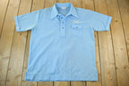 Vintage 1960s 1970s Poly Knit Chain Stitched Polo Button Up Bowler Shirt Men's XL