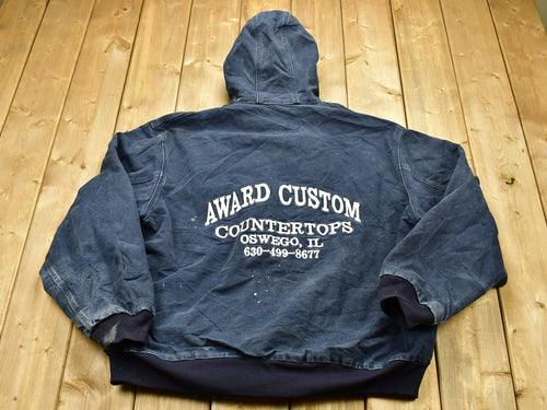 Vintage 90s Carhartt Embroidered Work Jacket / Award Custom Countertops / Made In USA / 90s / Hooded Work Jacket / Distressed Carhartt / U
