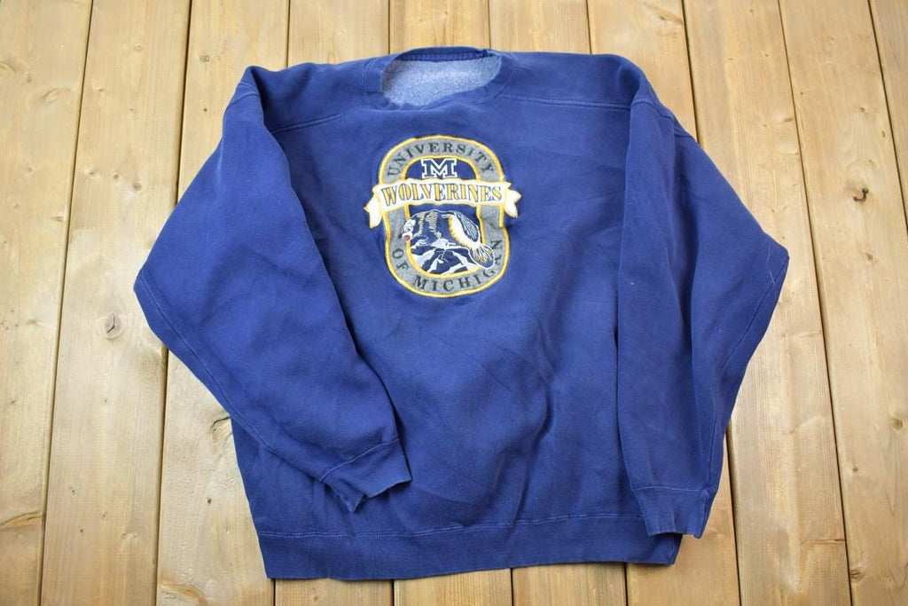 Vintage 1990s University Of Michigan Wolverines Collegiate Crewneck  Embroidered M  NCAA Sweatshirt  Sportswear  Americana