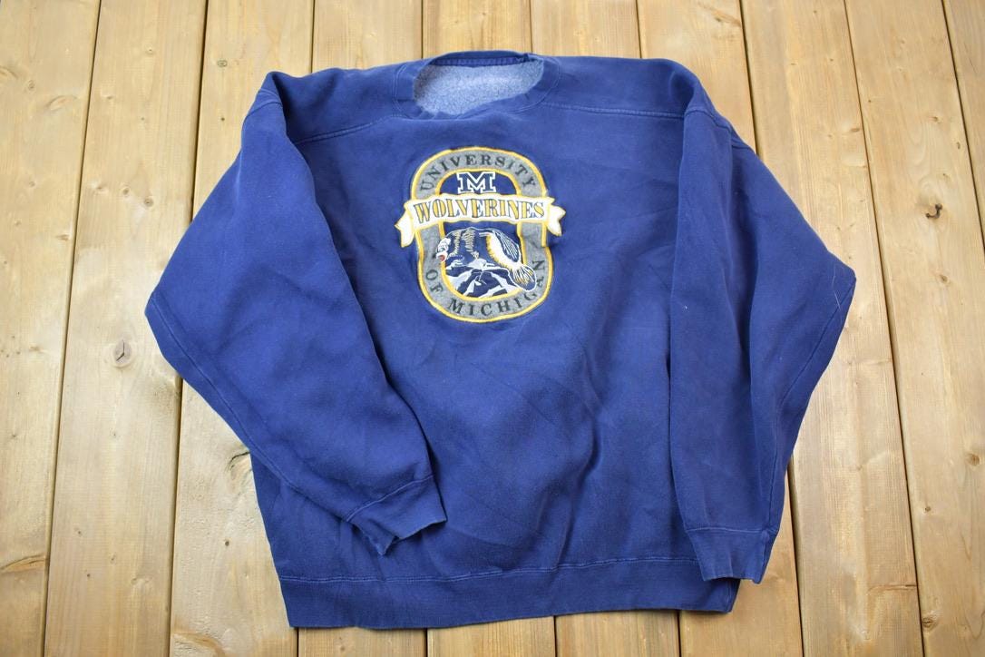 Vintage 1990s University Of Michigan Wolverines Collegiate Crewneck  Embroidered M  NCAA Sweatshirt  Sportswear  Americana