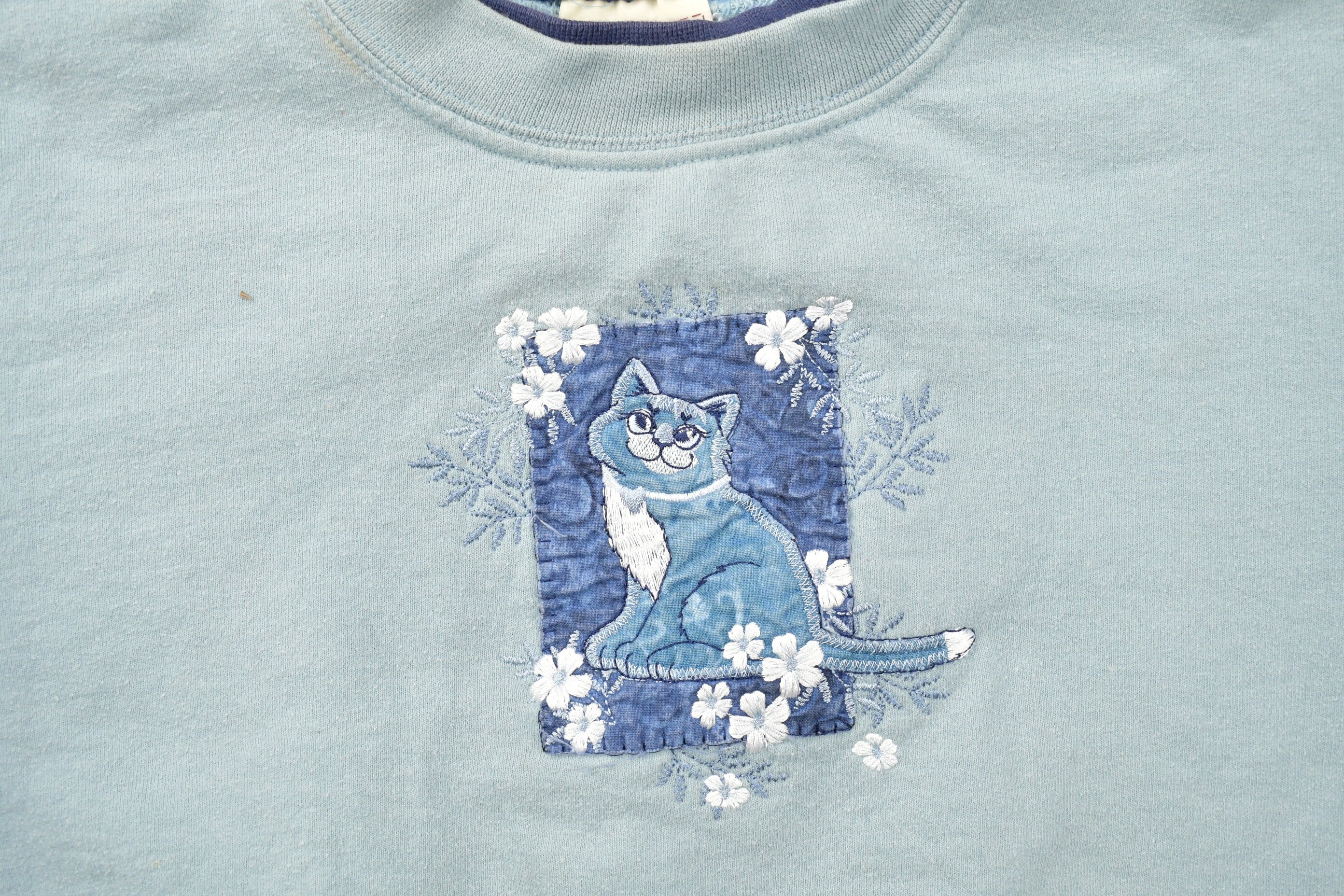 Vintage 1990s Top Stitch Cat Theme Morning Sun Crewneck Sweater  90s Crewneck  Grandma Sweater  Streetwear  Made In USA  Animal Theme