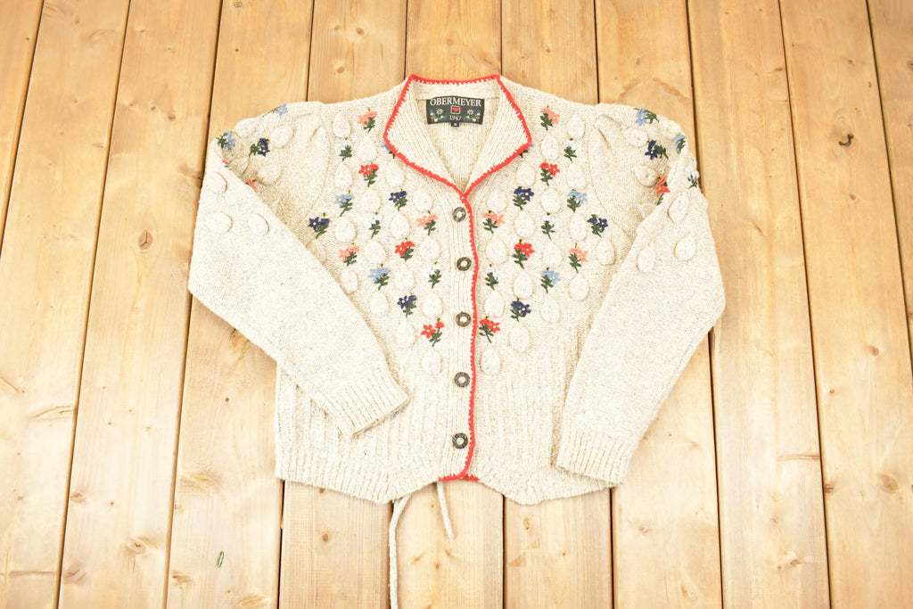 Vintage 1990s Obermeyer Chunky Cable Knit Cardigan Sweater Women's S