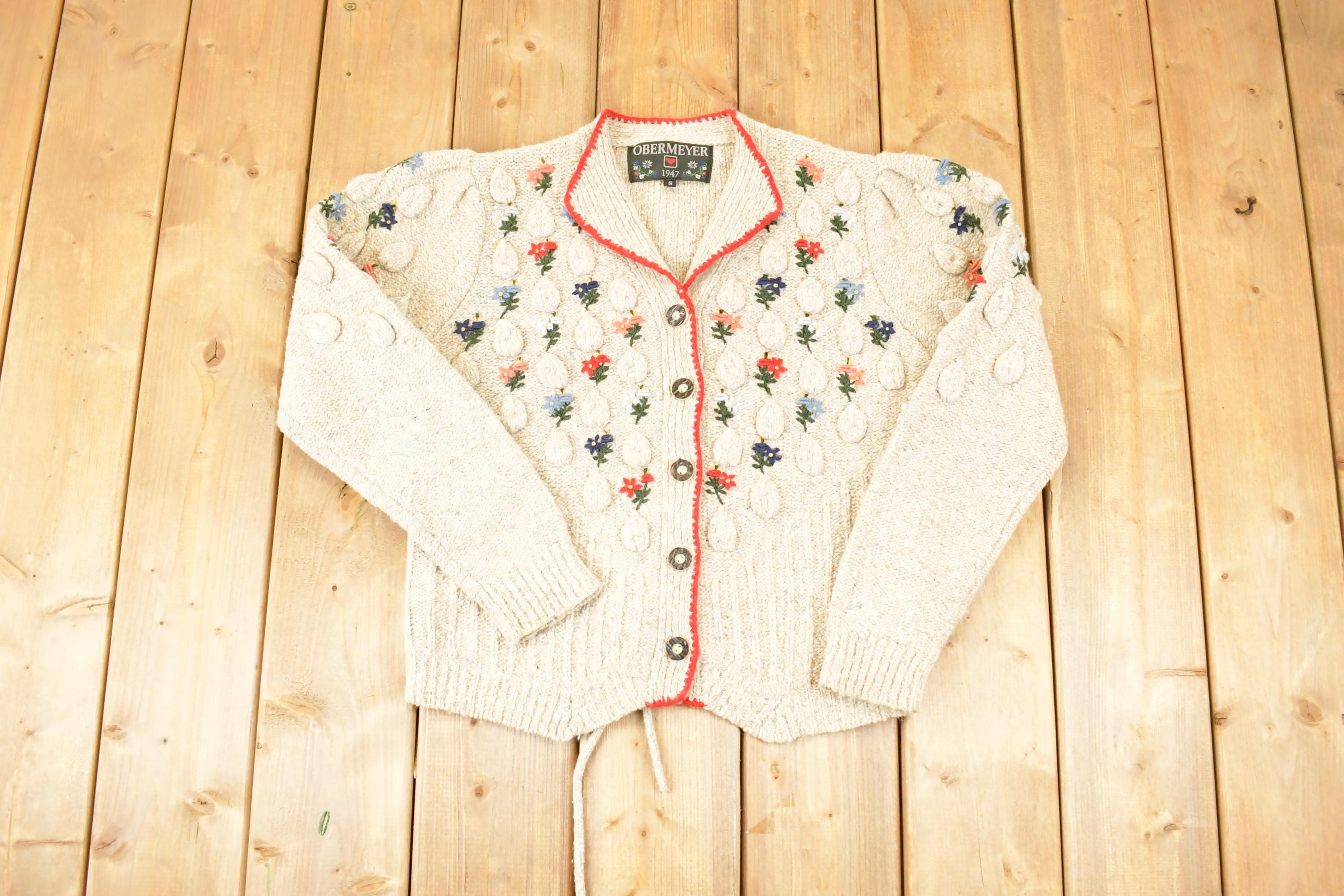 Vintage 1990s Obermeyer Chunky Cable Knit Cardigan Sweater Women's S