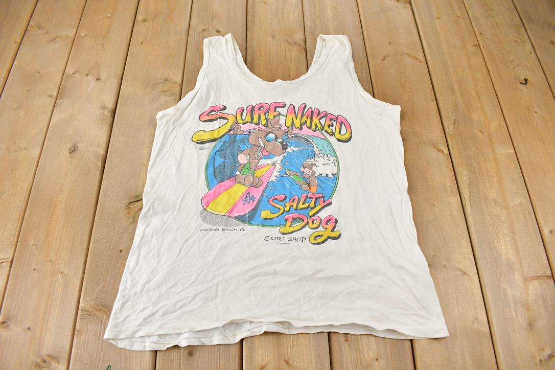 Vintage 1990 Salty Dog Surf Shop Daytona Beach Single Stitch Graphic Tank Top Shirt Made In USA