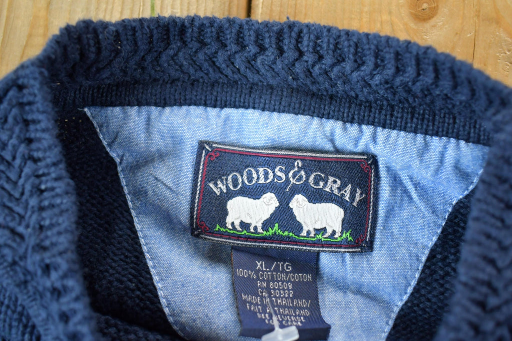 Vintage 1990s Woods And Grey Argyle Knit Abstract Pattern 100% Cotton Crewneck Sweater