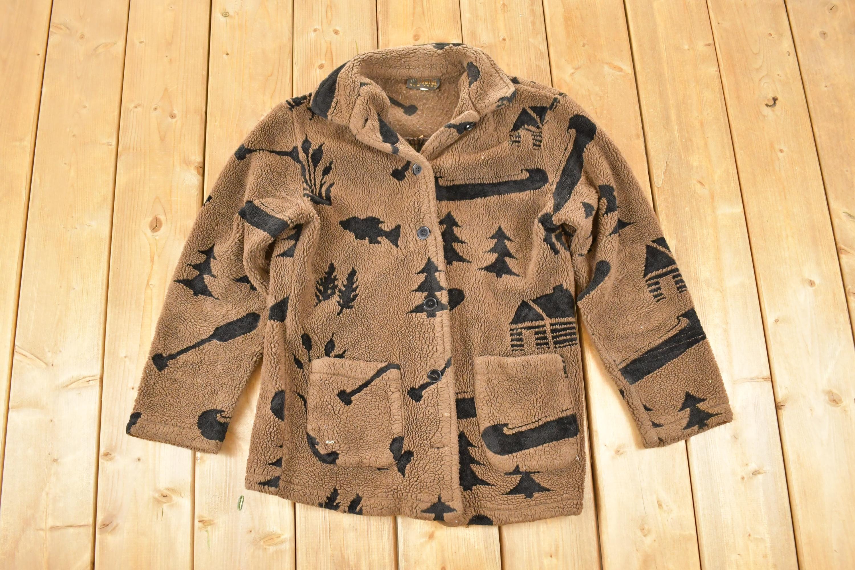 Vintage 1990s David Paul New York Forest Friends AOP Fleece Outdoorsman Sweater Mens S
