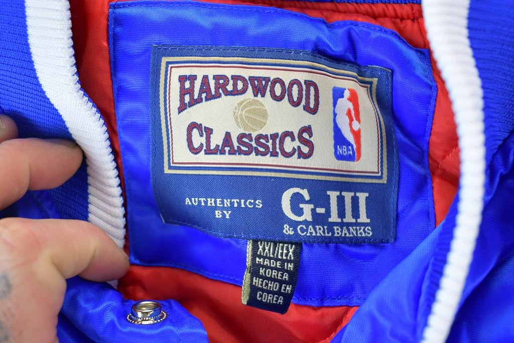 Vintage 1990s Deadstock NBA Hardwood Classics Philadelphia 76ers Satin Button Up Windbreaker Basketball Jacket
