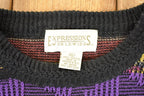 Vintage 1990s Expressions Worldwide Abstract Knit Crewneck Sweater Mens L  90s Knitted Sweatshirt  Vintage Preppy Knits
