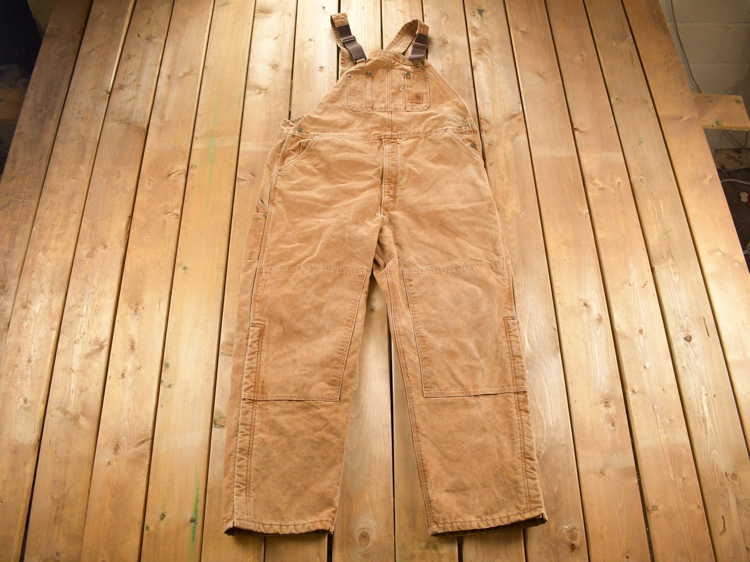Vintage 1990s Carhartt Double Knee Quilted Canvas Overalls Size 45 x 30