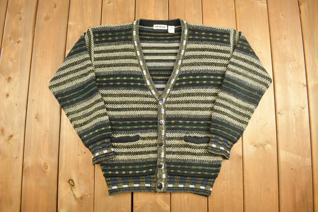 Vintage 1990s Entourage Striped Knitted Cardigan Sweater Button Up