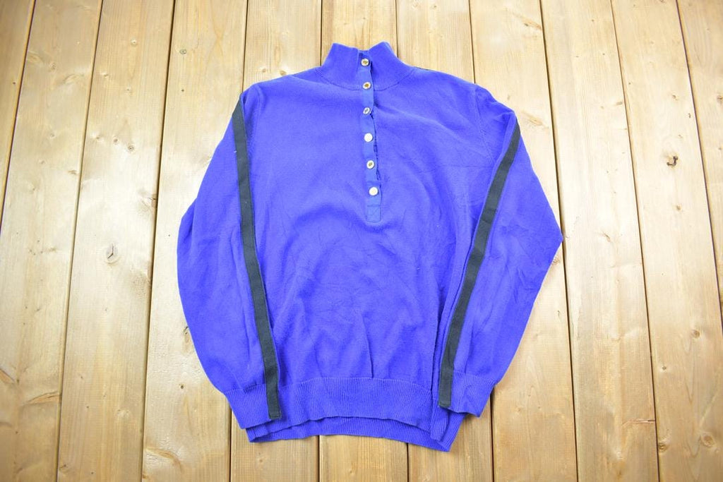 Vintage 1990s Lauren By Ralph Lauren Quarter Button Fancy Dress Up Knit Crewneck Sweater / 90s Crewneck / Made In USA / Preppy Sweater
