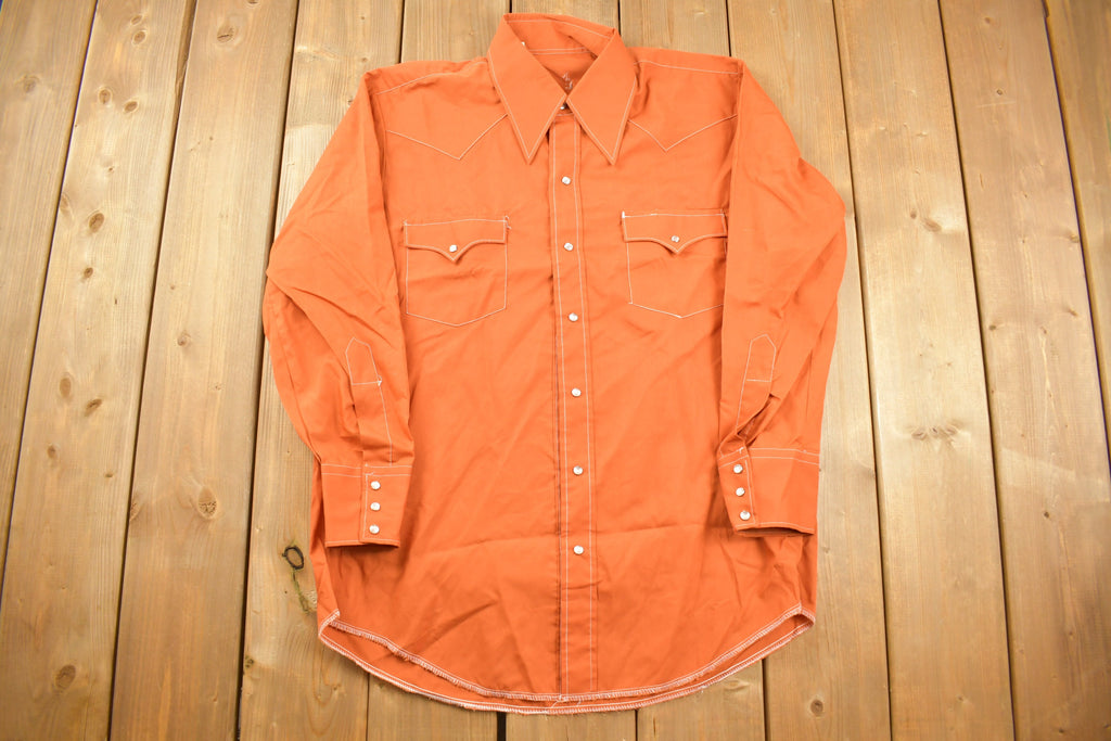 Vintage 1990s Blank Orange Button Up Shirt Contrast Stitching