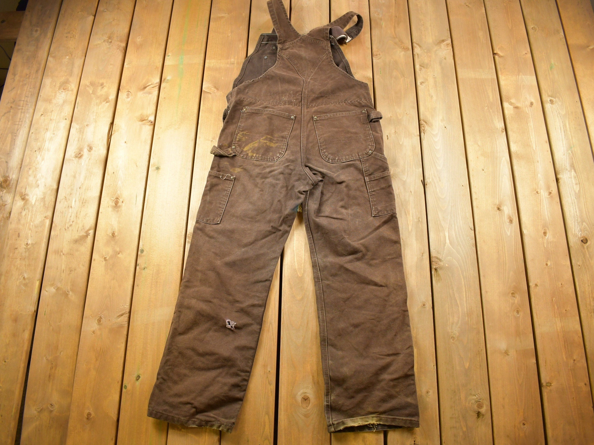 Vintage 1990s Carhartt Brown Canvas Double Knee Overalls Size 36 x 29