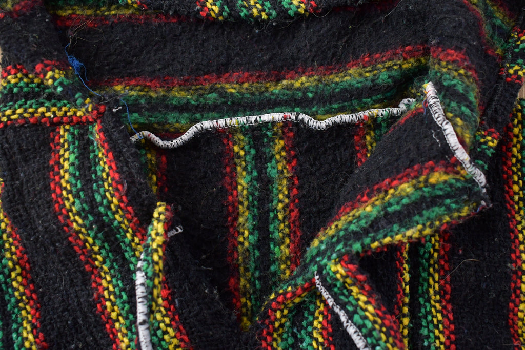Vintage 1990s Baja Hooded Pullover Striped Knit Poncho Blanket Hoodie