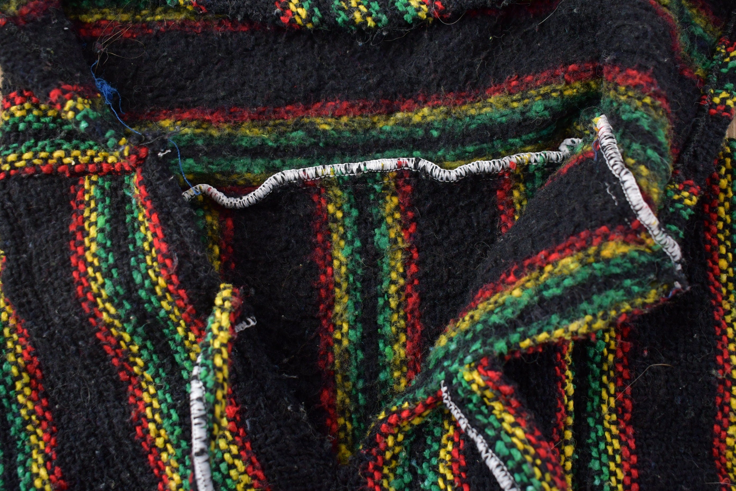 Vintage 1990s Baja Hooded Pullover Striped Knit Poncho Blanket Hoodie