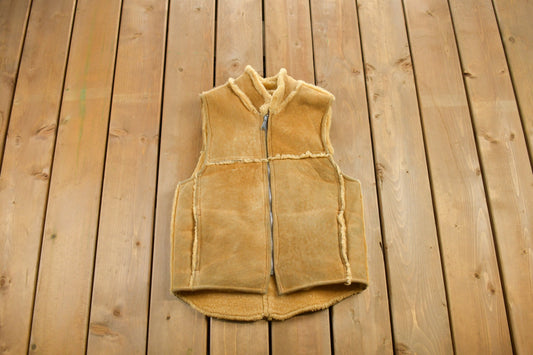 Vintage 1980s Lamb Skin Zip Up Vest / Full Zip Streetwear Fashion & Retro Style / Sherpa / Western