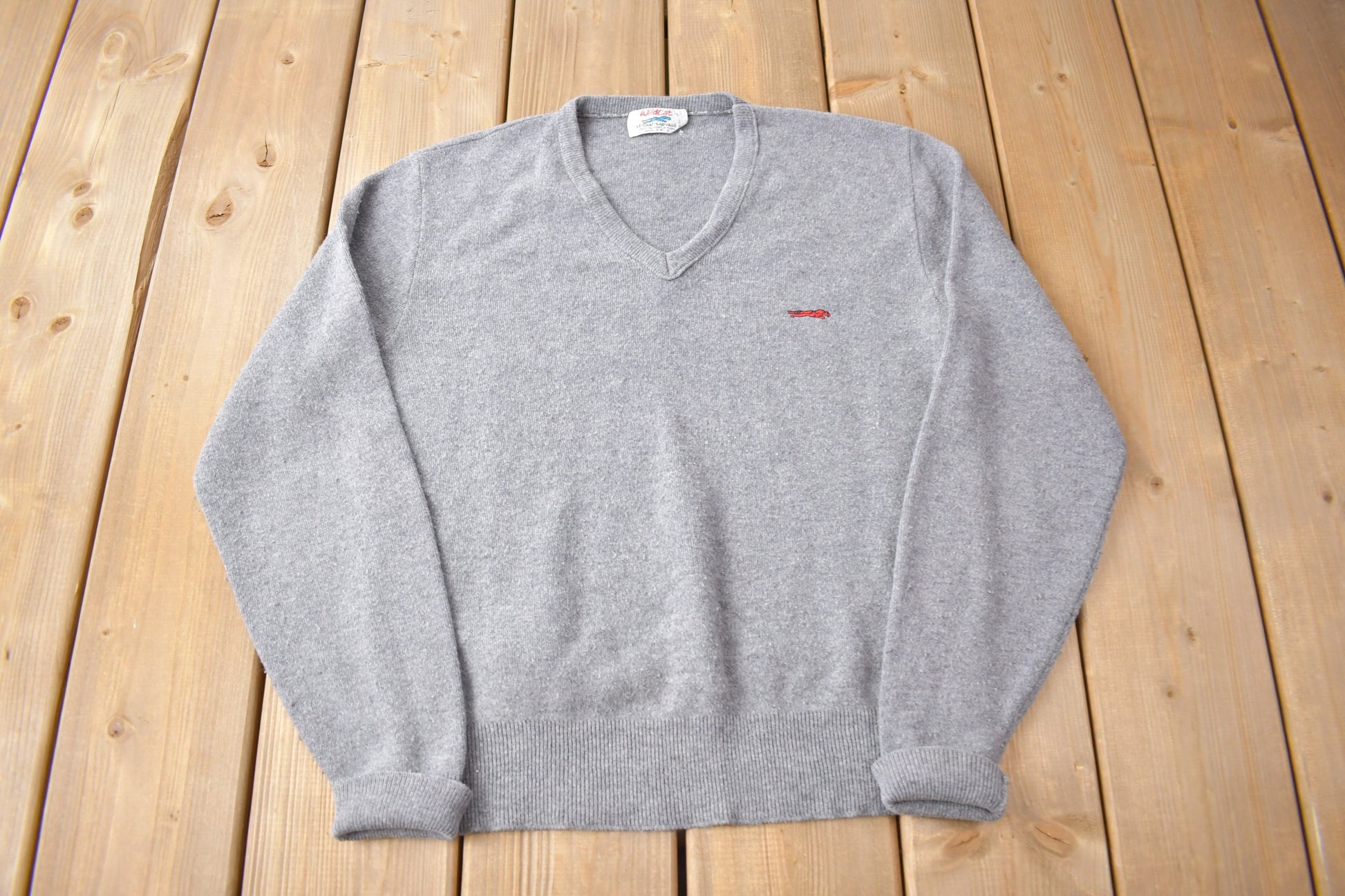 Vintage 1970s Wild Cat Knit V Neck Sweater