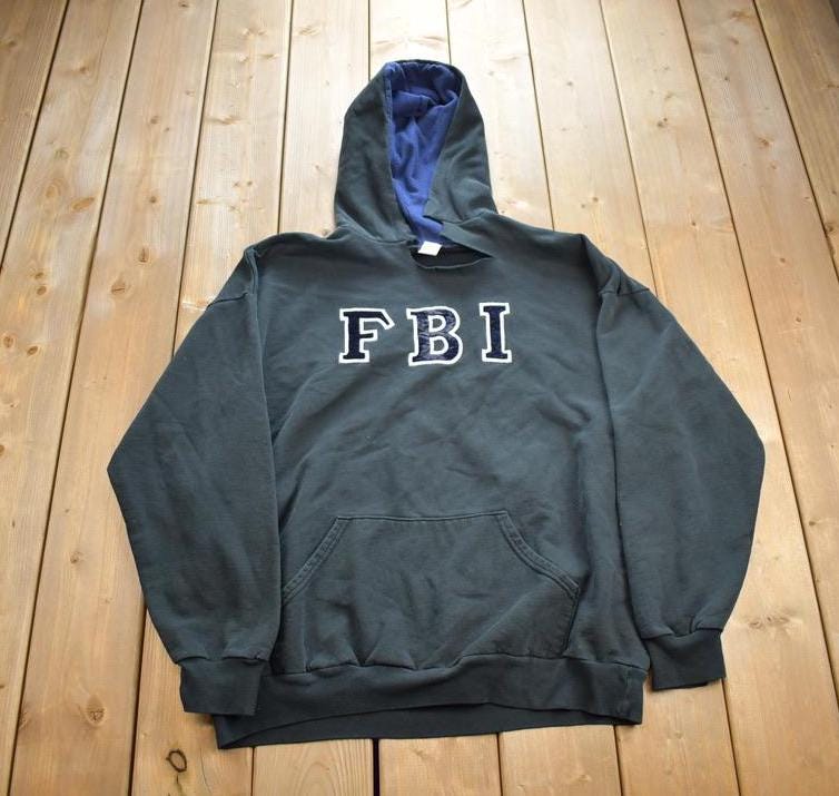Vintage 1990s Federal Bureau Embroidered Graphic Hoodie Made In USA