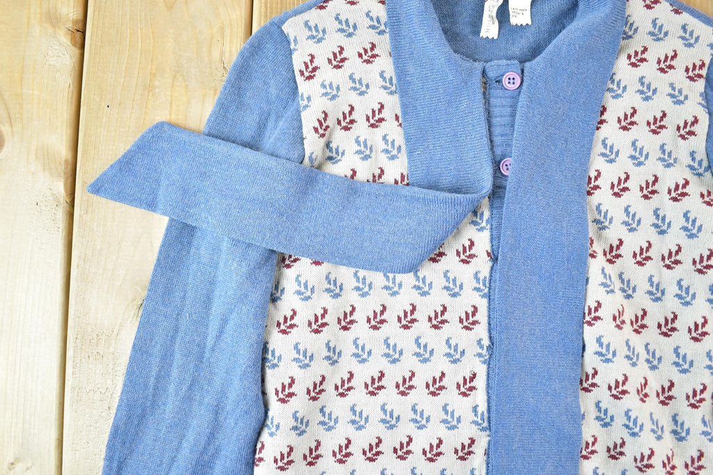 Vintage 1970s Pullidoine Knit Abstract Pattern Button Up Crewneck Sweater Womens S