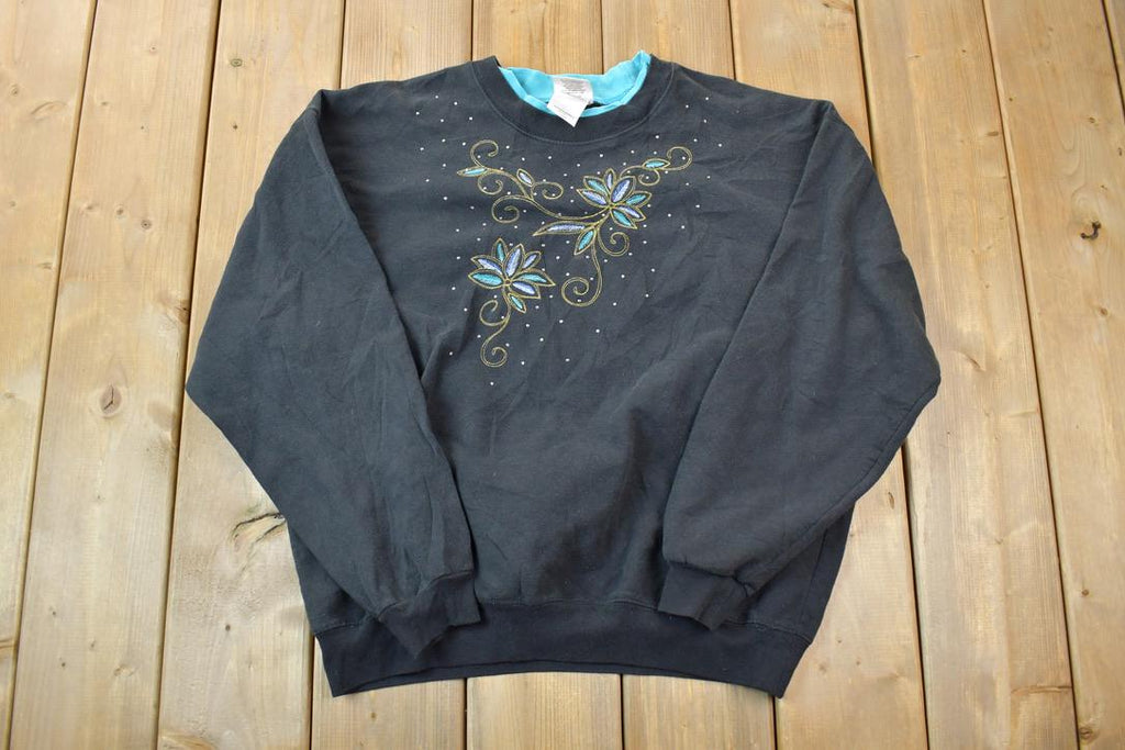 Vintage 1990s Pleasant Shade Double Collar Floral Design Cute Crewneck Sweater